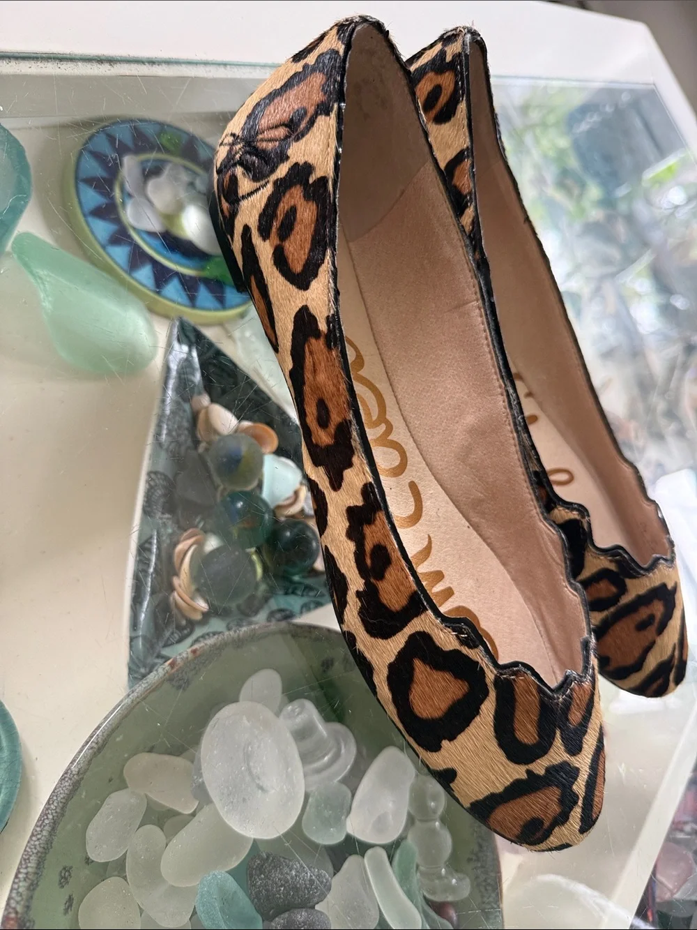 Sam Edelman Leopard Scalloped Ballet Flats in Tan and Black